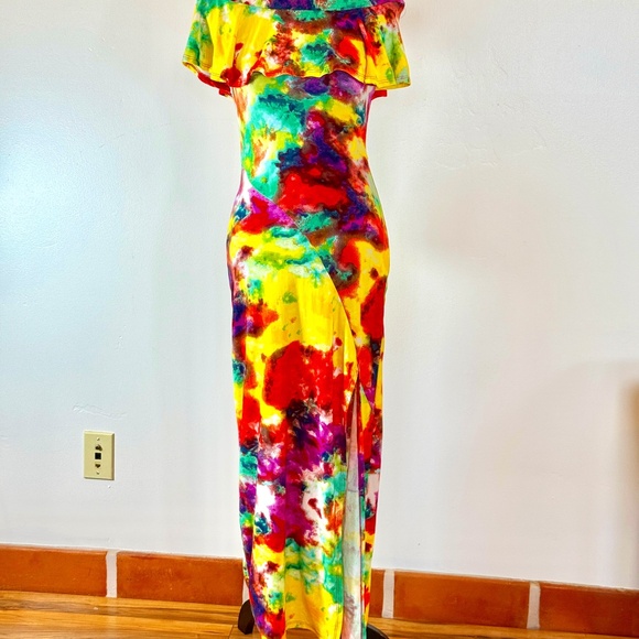 DEREK HEART Maxi Dress Bodycon Tie Dye Colorful Hawaii Beach Vacation Small - Picture 1 of 5